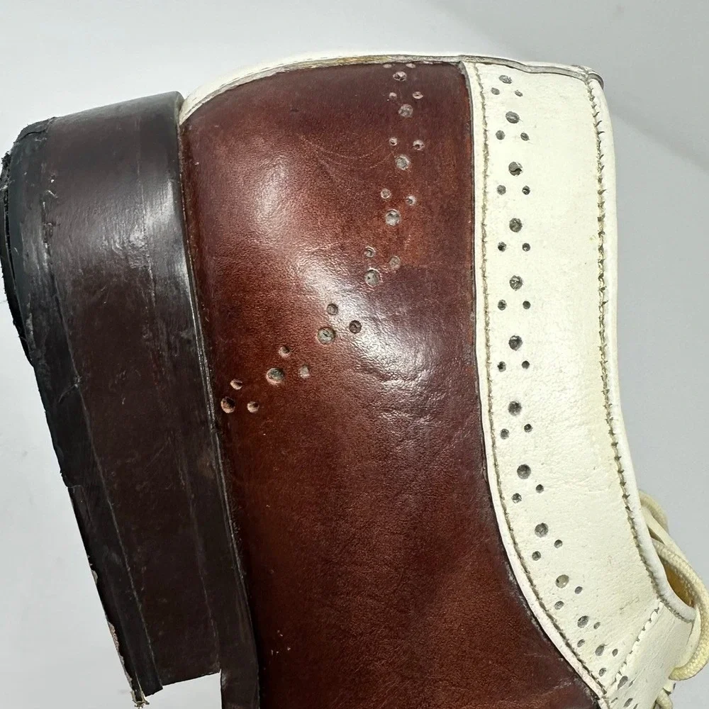 Eleganza Mens 13 Spectator Shoes Brown White Leather Two Tone Oxfords EZ1504